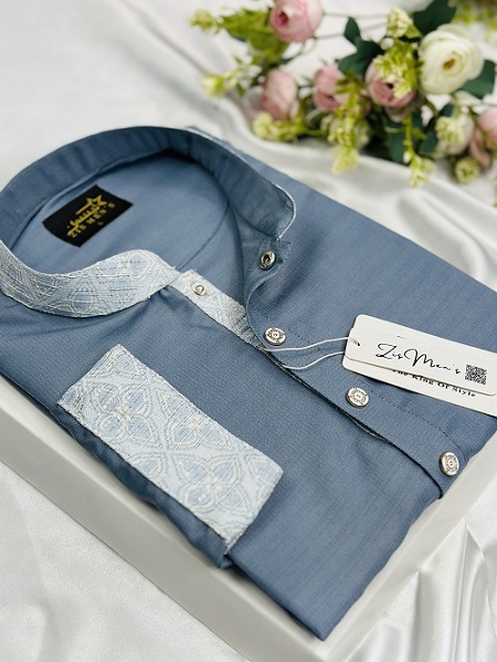 Premium Contrast Panjabi Slate Blue