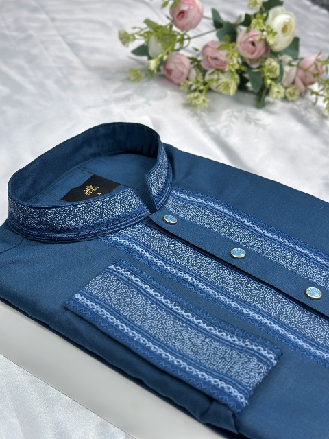 এমব্রয়ডারি কটন পাঞ্জাবি (Petrol Blue)