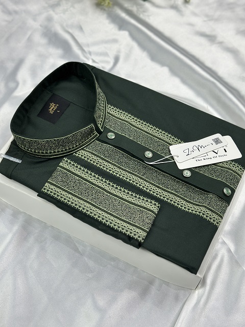 এমব্রয়ডারি কটন পাঞ্জাবি (Bottle Green)