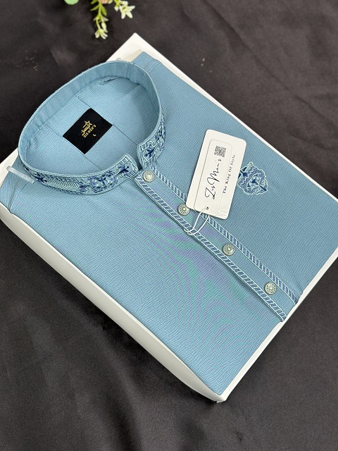 জাফরান এমব্রয়ডারি পাঞ্জাবি (Powder Blue)