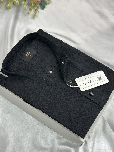 POPCORN TEXURED PANJABI (BLACK)