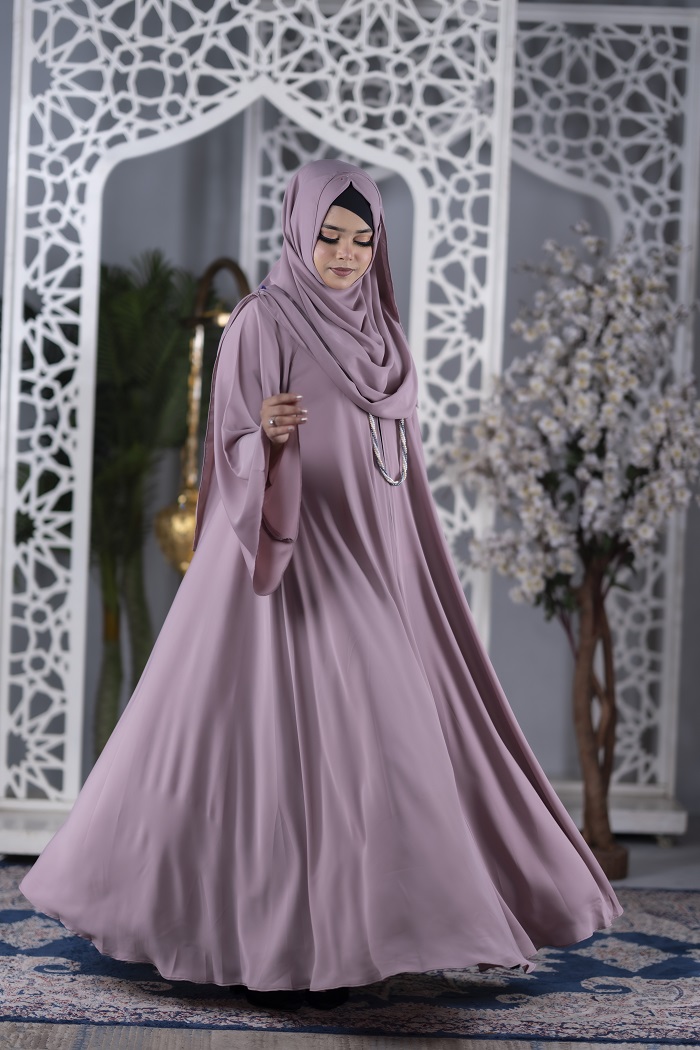 Premium Front-Zipper Abaya-Nude with Hijab