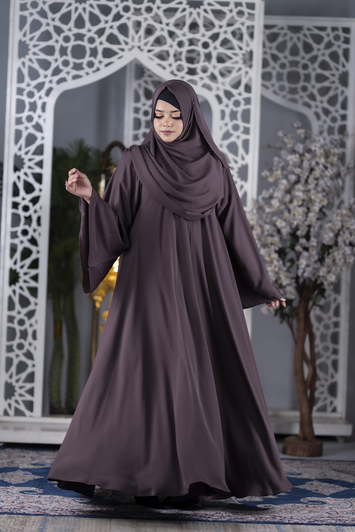 Premium Front-Zipper Abaya-Coffee with Hijab